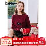 betu百图女装冬季毛衣圆领小熊蝴蝶结针织衫减龄百搭毛衣女2212T11 红色 L