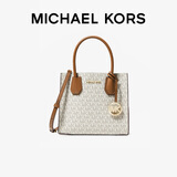 MICHAEL KORS礼物轻奢MK女包MERCER手提单肩斜挎风琴包中号香草色/橡果棕