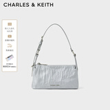 CHARLES&KEITH褶皱油蜡皮斜挎小方包手提包腋下包女士生日礼物CK2-80160183 Grey灰色 S