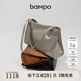 半坡饰族（bampo）女包包新款福瑞方方包头层牛皮大容量轻奢单肩斜挎包礼物女友 杏子灰【无葫芦简约风】