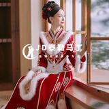泰勒马丁秀禾服新娘婚纱2025新款秋冬加厚毛领结婚礼服中式嫁衣敬酒服旗袍 231207 L