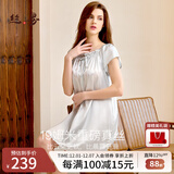 丝界真丝睡裙女桑蚕丝宽松短袖公主睡衣裙纯色绣花家居服节日礼物