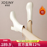卓诗尼短靴女粗跟2025年新款春秋单靴时尚瘦瘦马丁靴冬季加绒高跟女靴子 米白色-绒里 36