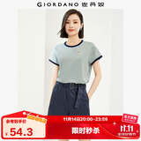 佐丹奴T恤女装纯棉刺绣撞色边甜美元气少女圆领短袖t恤女05322395