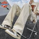 NEW OR MODE美式复古水洗牛仔裤男士春秋季cleanfit直筒微喇裤子潮牌痞帅长裤 米白色 2XL