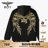 BOY LONDON【灿若繁星】秋情侣风外套潮牌刺绣开衫连帽卫衣N06904 黑色金色翅膀 M