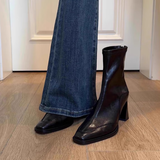 梵昇昱韩版高跟方头瘦瘦靴短靴女粗跟复古马丁靴英伦风短筒单靴 高跟短靴-黑色【36】
