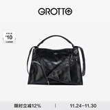 个乐翻领包真皮大容量通勤小众机车风手提单肩斜挎包通勤礼物 经典黑(牛皮) S