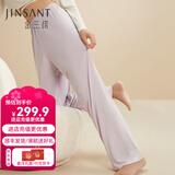 金三塔真丝睡衣女真丝针织裤直筒长裤休闲深睡眠蚕丝睡衣阔腿裤家居裤 樱花紫-裤子 L
