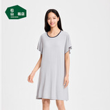 松山棉店小薄荷女士带胸垫短袖裙莫代尔吊带睡裙夏季带杯短袖裙-银灰XL