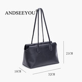 ANDSEEYOU真皮单肩包女轻奢品牌新款柔软托特包纯色大容量休闲百搭女士背包