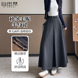 自由系毛呢半身裙女秋冬季2025新款高腰显瘦垂顺大摆裙气质复古百搭长裙