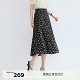 伊芙丽（eifini）【经典延续】蒋欣代言波浪气质绝美碎花拼接韩式半身裙女A字半裙 黑色 预售 M /105-118斤