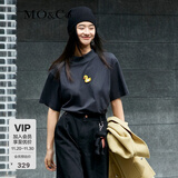 MO&Co.春夏卡通刺绣小黄鸭高领内搭上衣短袖T恤女黑色白色内搭 古堡灰色 M