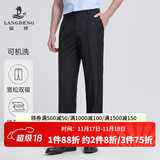 浪登西裤男宽松免烫抗皱四季商务职业正装中年男士直筒双褶西装裤 薄款（黑色-双褶宽松）-YA031 29