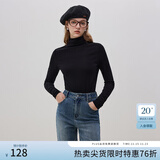 范思蓝恩23FS14392基础百搭半高领发热打底衫女冬季2023新款上衣 黑色 M