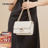 意尔康包包女包斜挎菱格链条包时尚小香风女士单肩包包女款2025年米白