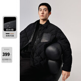 太平鸟男装 轻薄羽绒服男24冬季PU皮拼接衬衫式保暖防寒外套 黑色第二批 M