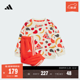 adidas男女婴童休闲宽松印花长袖套装秋季阿迪达斯官方轻运动 象牙白/浅红   92