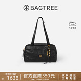 BAGTREE包包树风信包新款植鞣牛皮波士顿包单肩腋下大容量通勤保龄球女包 檀黑色+黑色启笛挂件 小众轻奢女包