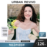 UR【钟楚曦同款】2025夏季新款女装波嬉风蕾丝条连衣裙UYL750037 蓝色条纹 XL