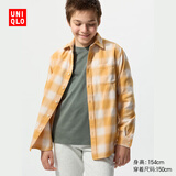 优衣库童装男童女童法兰绒格子衬衫长袖衬衣薄外套上衣新款478132 42 浅黄色 160