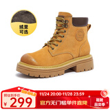 骆驼（CAMEL）【迪丽热巴同款】山越马丁靴秋冬新款高帮户外工装靴大黄靴女 L23W076036R戈壁加绒土黄 38