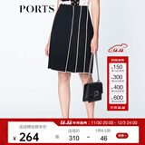 PORTS宝姿  新品商场同款女装百搭撞色压褶半身裙LN8S008KWB008 黑色 S (4)