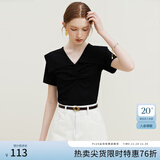 范思蓝恩23FS12684优可丝设计感娃娃领针织短袖女夏季新款 黑色 L