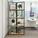 喆威 铁艺办公屏风隔断墙展示架置物架简约工业风陈列架书架花架定制 两扇四层90*36*180cm浅胡桃黑架