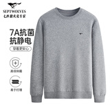 七匹狼【抗菌抗静电】卫衣男秋冬季百搭休闲刺绣套头上衣 花灰 XL(175)