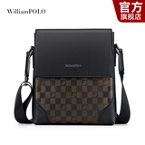 WILLIAMPOLO英皇保罗皮包男士单肩包真皮商务休闲翻盖斜挎包头层牛皮男挎包 黑色 牛皮革(头层牛皮)