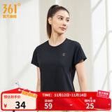 361°短袖男速干t恤新款夏季弹力吸湿排汗运动t恤男圆领跑步健身速干衣 【女款】超级黑 L