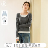 对白【AN大码系列】海盐奶糖假两件长袖T恤冬季微胖mm慵懒内搭打底衫 深灰色 XL 建议体重135-145