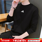 阿迪达斯（adidas）卫衣男装25冬新款运动服棉质透气舒适跑步长袖休闲圆领时尚套头衫 黑/时尚徽标/柔软亲肤/热销款 L 码【175-180cm/150-160斤】