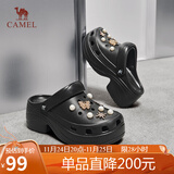 骆驼（CAMEL）洞洞鞋女时尚DIY鞋花休闲凉鞋显高凉拖鞋 L25M071023 黑色 38-39