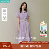 茵曼（INMAN）【苎麻】法式娃娃领连衣裙女装2025夏季新品泡泡袖裙子 冰兰紫 M