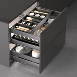 海蒂司【加粗加深双排碗位】拉篮304不锈钢厨房碗篮厨柜拉蓝阻尼碗碟篮 全铝半抽款900柜体（435深度）