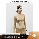 UR秋季新款女装简约百搭休闲立领修身长袖T恤UWB440047 绿卡其 S