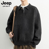JEEP SPIRIT吉普美式高级感毛衣男冬季宽松休闲翻领打底针织衫男 黑灰 XL