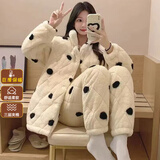 特丝格斯 法兰绒睡衣女冬季加厚套装三层夹棉袄加绒大码保暖家居服可外穿 奶茶啵啵-(加厚三层夹棉) XL (适合100-120斤)