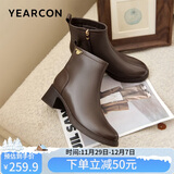 意尔康短靴女加绒厚底切尔西大码鞋妈妈短靴子 26619W 深咖    38