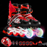 拓呈溜冰鞋儿童全套装成人男女小孩旱冰鞋滑冰鞋轮滑鞋直排轮初学者 红单闪套装(头盔+护具+礼包) S （适合鞋码26-31码）适合脚长17-20CM