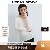 UR秋季新款女装简约基础百搭休闲修身V领针织衫UWB940008 象牙白 L