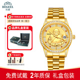 宾爵足金弥勒金佛红宝石晶钻腕表男进口机械机芯夜光防水男士品味奢华 足金弥勒金佛-高档男士腕表-金带