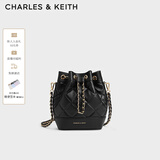 CHARLES&KEITH绗缝菱格链条水桶包双肩包包女包女友生日礼物CK2-10701506 Black黑色 M
