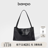 半坡饰族（bampo）女包包新款福瑞方方包头层牛皮大容量轻奢单肩斜挎包礼物女友 墨碳黑【无葫芦简约风】