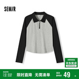 森马（Semir）POLO衫女短款拼色插肩袖修身上衣小个子秋显瘦套头衫101524115003
