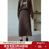 独束大码女装抽绳连帽卫衣套装女秋冬新款胖mm百搭半身裙两件套 咖色半裙 M