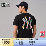 NEW ERA纽亦华MLB腰果花运动短袖T恤透气男女情侣NY LA印花 13527215-黑色-NY 水彩涂鸦 L